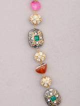 Multicolour Stone and Beaded Tassel Necklace Set with Earrings