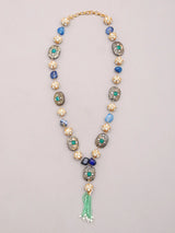 Multicolour Stone and Beaded Tassel Necklace Set with Earrings