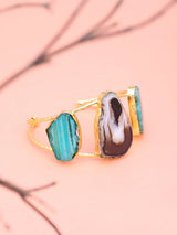 Green and Purple Stone Triple Panel Open Cuff Bracelet