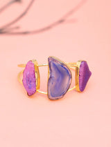 Green and Purple Stone Triple Panel Open Cuff Bracelet