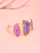 Green and Purple Stone Triple Panel Open Cuff Bracelet