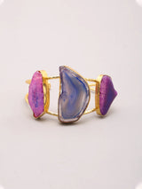 Green and Purple Stone Triple Panel Open Cuff Bracelet