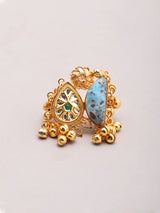 Purple Stone and Ghungroo Brass Statement Ring