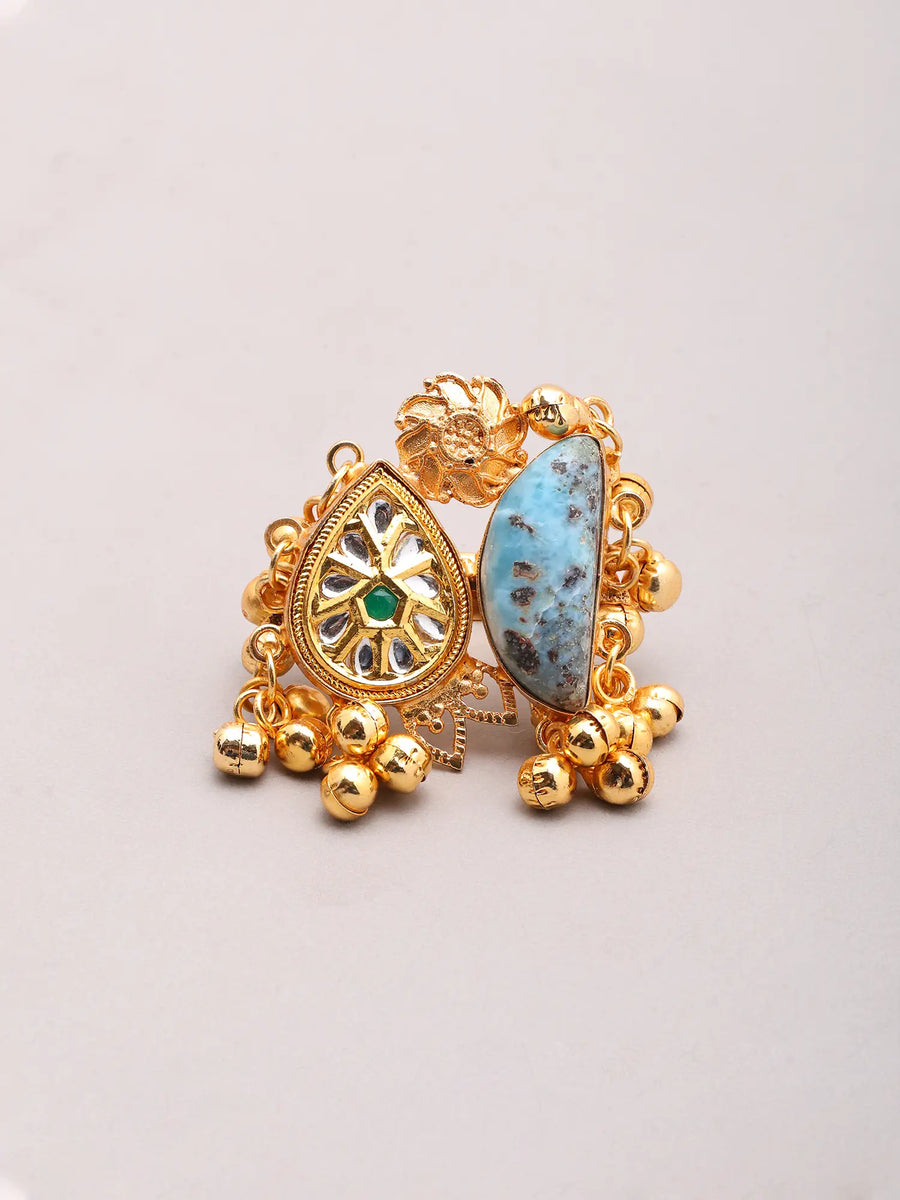 Purple Stone and Ghungroo Brass Statement Ring