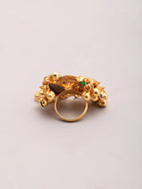Purple Stone and Ghungroo Brass Statement Ring
