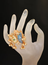 Purple Stone and Ghungroo Brass Statement Ring