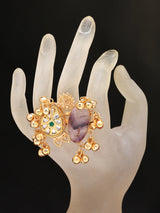 Purple Stone and Ghungroo Brass Statement Ring