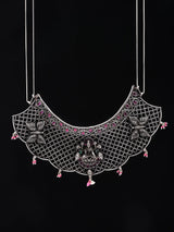 Goddess Lakshmi Jaali Work Oxidised Sterling Silver Necklace Set