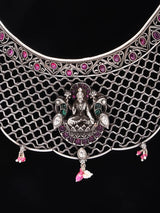 Goddess Lakshmi Jaali Work Oxidised Sterling Silver Necklace Set
