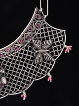 Goddess Lakshmi Jaali Work Oxidised Sterling Silver Necklace Set