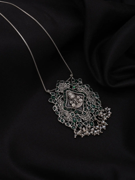Lord Balaji Oxidised Sterling Silver Pendant with Pearl Drops