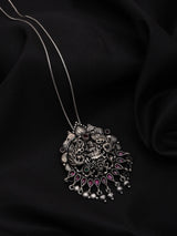 Goddess Lakshmi Temple Silver Pendant with Dangling Beads