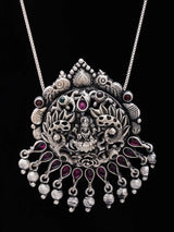 Goddess Lakshmi Temple Silver Pendant with Dangling Beads