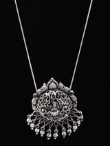 Goddess Lakshmi Temple Silver Pendant with Dangling Beads
