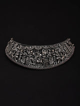 Krishna Lila Engraved Oxidised Sterling Silver Choker