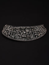 Krishna Lila Engraved Oxidised Sterling Silver Choker