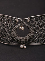 Heart Jaali Oxidised Sterling Silver Choker Set with Earrings