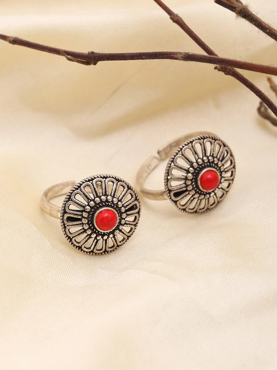 Sunflower Oxidised Sterling Silver Toe Ring with Gemstone