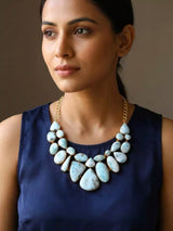 Larimar Stone Cluster Statement Necklace in Brass
