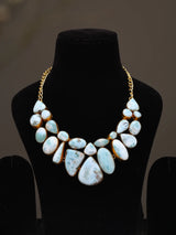 Larimar Stone Cluster Statement Necklace in Brass