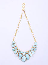 Larimar Stone Cluster Statement Necklace in Brass