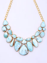 Larimar Stone Cluster Statement Necklace in Brass