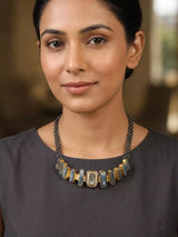 Tribal Brass Necklace with Raw Uncut Stones