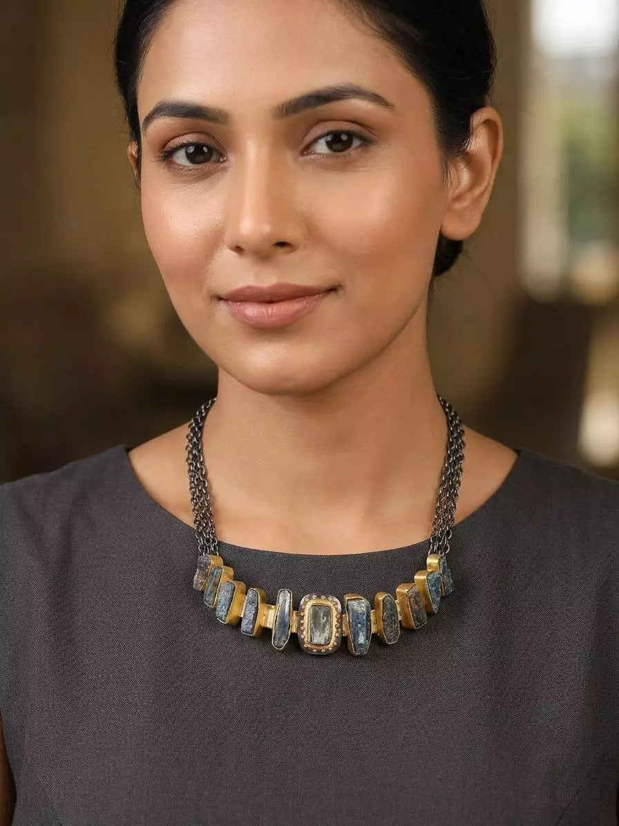 Tribal Brass Necklace with Raw Uncut Stones