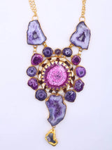 Mandala Druzy Stone Brass Pendant Necklace