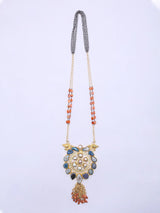 Cabochon Stone Raw Cut Brass Long Pendant Necklace