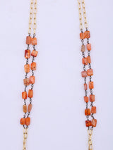 Cabochon Stone Raw Cut Brass Long Pendant Necklace