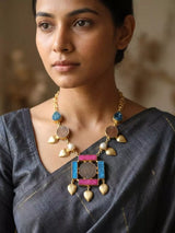 Oman 50 Baisa Coin and Leaf Drop Brass Necklace