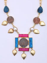 Oman 50 Baisa Coin and Leaf Drop Brass Necklace