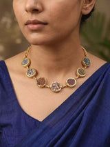 Brass Round Raw Stone Statement Necklace