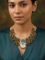 Moss Green Stone Brass Bib Necklace