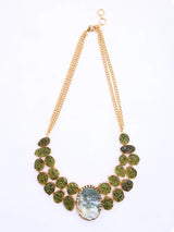 Moss Green Stone Brass Bib Necklace