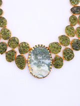 Moss Green Stone Brass Bib Necklace