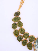 Moss Green Stone Brass Bib Necklace