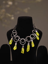 Circular Link Necklace with Raw Cut Yellow Stones