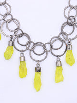 Circular Link Necklace with Raw Cut Yellow Stones