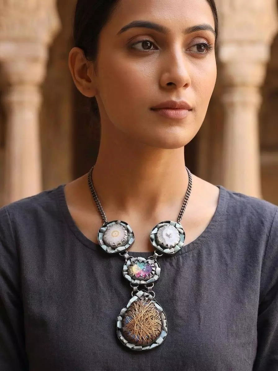 Rutile Gold Brass Tribal Pendant Necklace