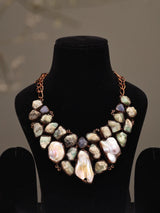 Raw Cut Stone and Baroque Pearl Drop Necklace