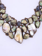 Raw Cut Stone and Baroque Pearl Drop Necklace
