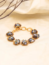 Iridescent Stone Studded Brass Link Toggle Bracelet