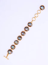 Iridescent Stone Studded Brass Link Toggle Bracelet