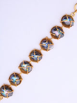 Iridescent Stone Studded Brass Link Toggle Bracelet