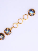 Iridescent Stone Studded Brass Link Toggle Bracelet