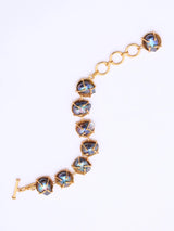 Iridescent Stone Studded Brass Link Toggle Bracelet