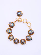Iridescent Stone Studded Brass Link Toggle Bracelet