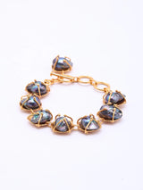 Iridescent Stone Studded Brass Link Toggle Bracelet